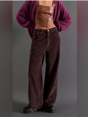 BDG High Rise Wide Leg Corduroy Pants 27 Plum Urban Outfitters Fall Y2K